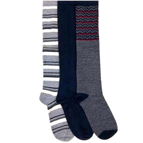 3 pairs Hue Long Boot Knee Socks, 3-pack, dark grey,striped, NWT - Picture 1 of 8